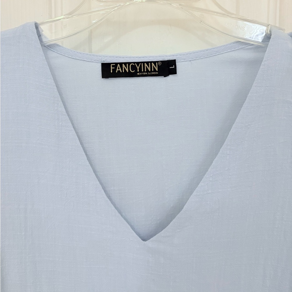 FANCYINN Short Sleeve Tiered Dress in Light Blue - Picture 10 of 11
